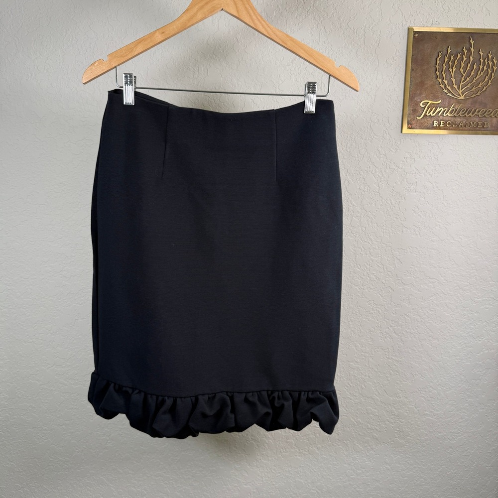 Maeve Anthropologie Black Textured Ruffle Hem Pencil Skirt Size 10 Office Wear - Picture 2 of 7